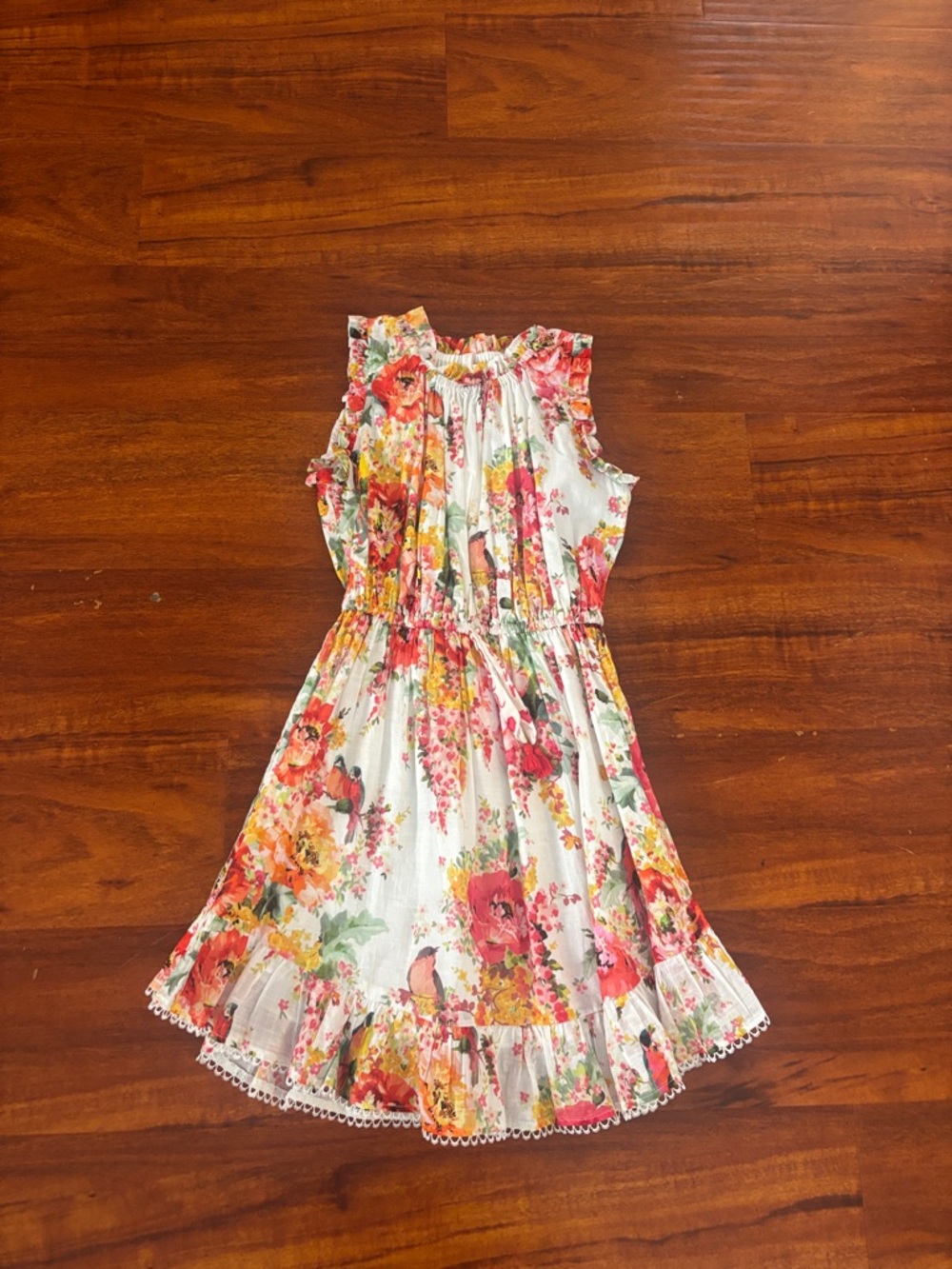 Zimmermann White Floral Sundress with Pink & Orange Blooms